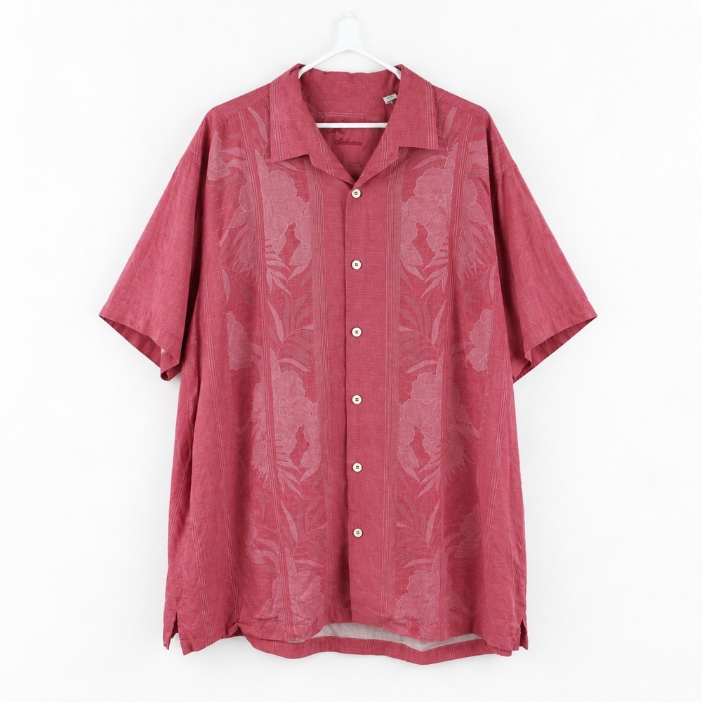 Tommy Bahama Mens 3XLT Coral Red Floral Jacquard Short Sleeve Camp silk Shirt